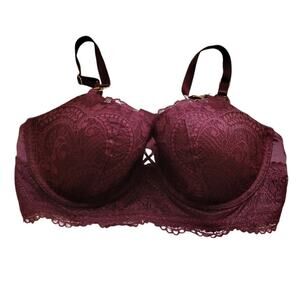 NWT‎ Aerie Real Power Burgundy Balconette Paisley Lace Underwire Bra  - 36D